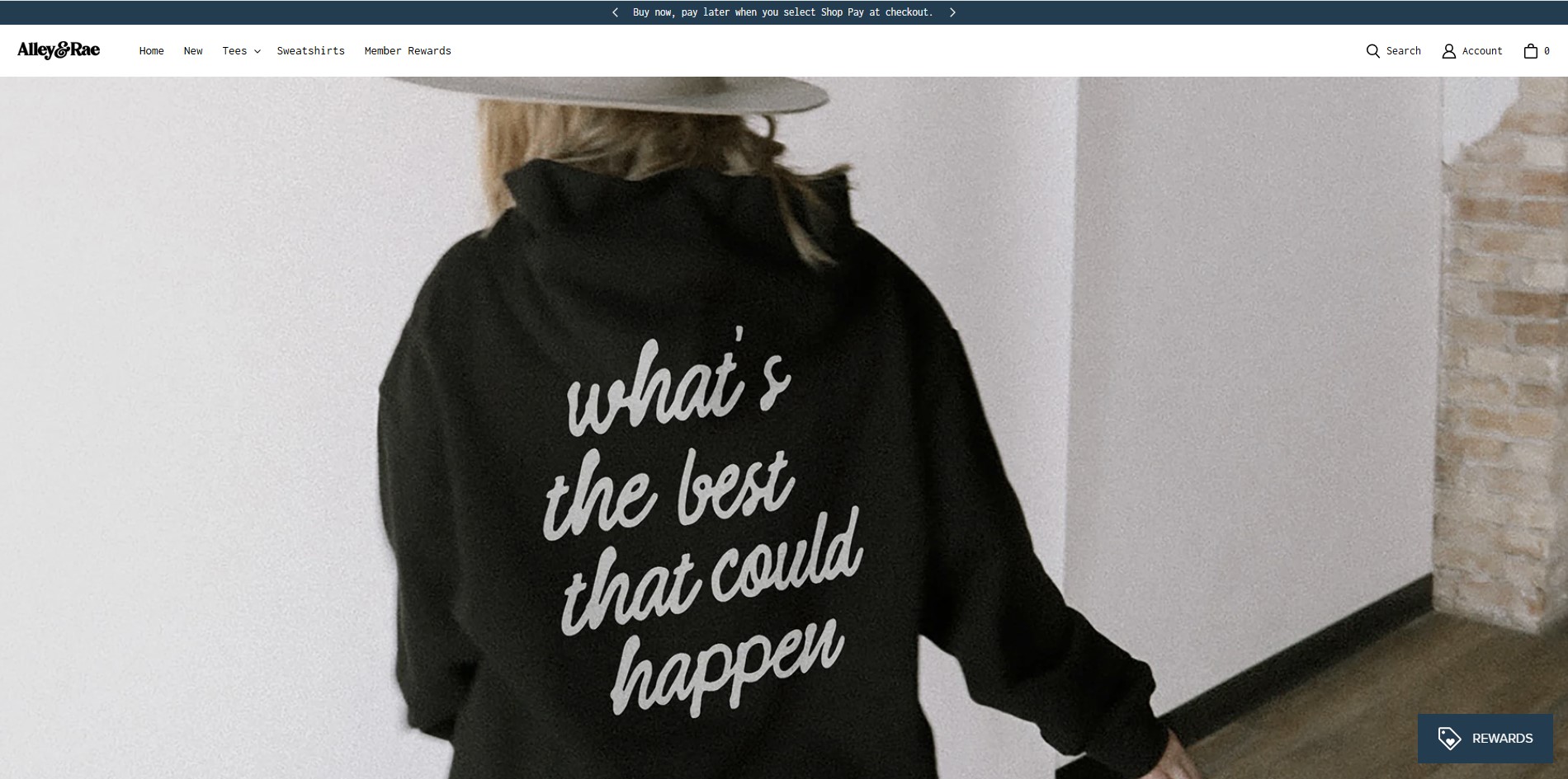 Alley & Rae apparel website homepage